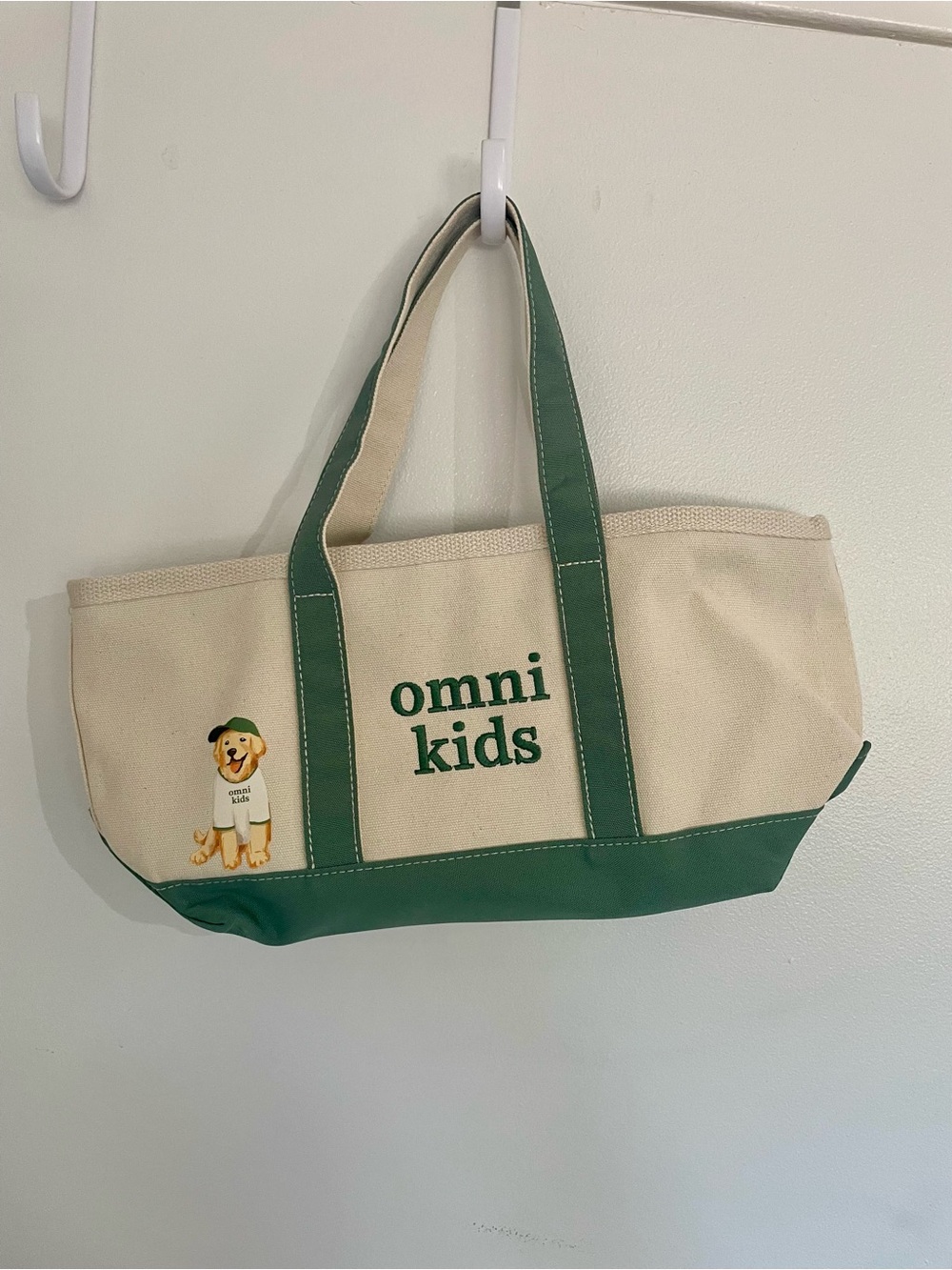 Omni Kids Canvas Tote Bag in Cream and Green